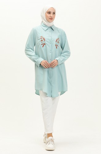 Nakışlı Tunik 1006-03 Mint Mavi