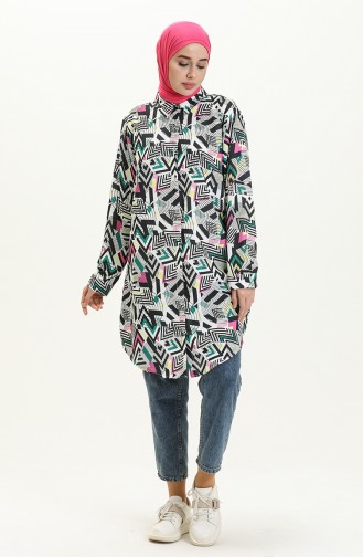 Digital Print Buttoned Tunic 1012-01 Black Fuchsia 1012-01