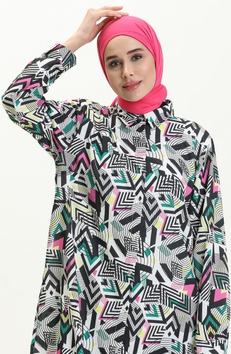 Digital Print Buttoned Tunic 1012-01 Black Fuchsia 1012-01