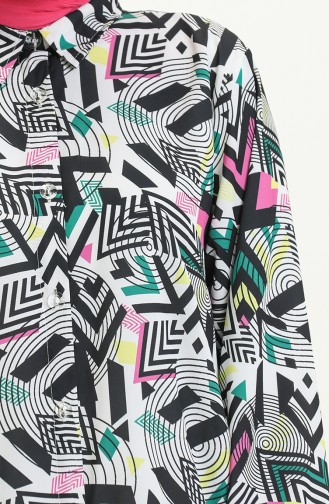 Digital Print Buttoned Tunic 1012-01 Black Fuchsia 1012-01