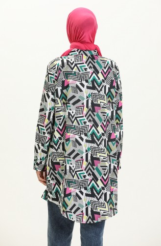 Digital Print Buttoned Tunic 1012-01 Black Fuchsia 1012-01