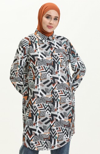 Digital Print Buttoned Tunic 1012-03 Black Tan 1012-03