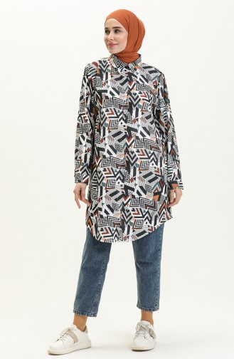 Digital Print Buttoned Tunic 1012-03 Black Tan 1012-03