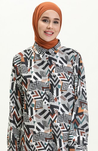 Digital Print Buttoned Tunic 1012-03 Black Tan 1012-03