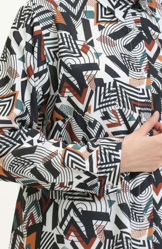 Digital Print Buttoned Tunic 1012-03 Black Tan 1012-03