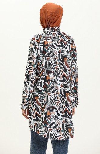 Digital Print Buttoned Tunic 1012-03 Black Tan 1012-03