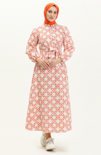 Printed Linen Dress 24Y8931-02 Orange 24Y8931-02