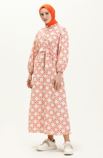 Printed Linen Dress 24Y8931-02 Orange 24Y8931-02