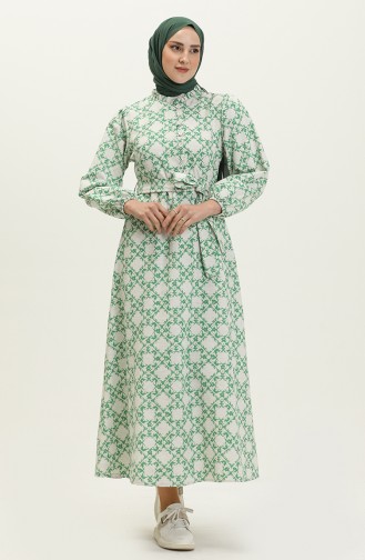 Printed Linen Dress 24y8931-06 Green 24Y8931-06