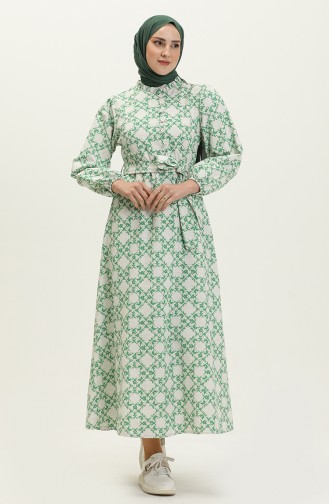 Robe en Lin à Motifs 24Y8931-06 Vert 24Y8931-06