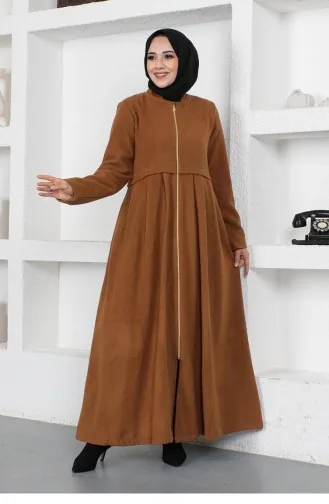 Pleated Stamp Hijab Coat 0024-01 Tan 0024A-01