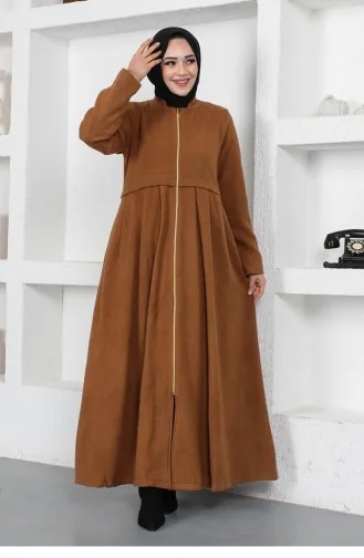 Pleated Stamp Hijab Coat 0024-01 Tan 0024A-01
