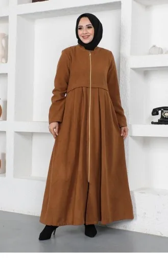Pleated Stamp Hijab Coat 0024-01 Tan 0024A-01