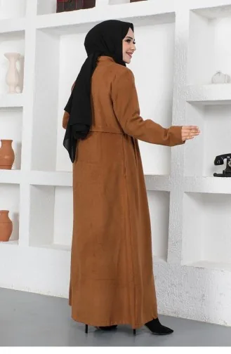 Pleated Stamp Hijab Coat 0024-01 Tan 0024A-01