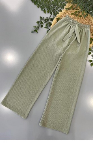 Genç Kız Bürümcük Kumaş Pantolon Açık Yeşil