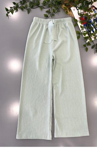Genç Kız Bürümcük Kumaş Pantolon Mint Yeşili