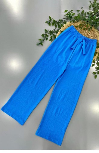Genç Kız Bürümcük Kumaş Pantolon Saks Mavisi