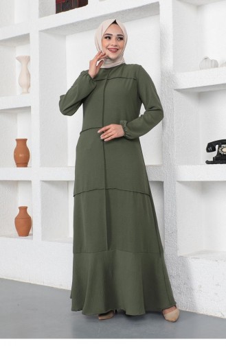 Dikiş Detaylı Model Elbise Haki