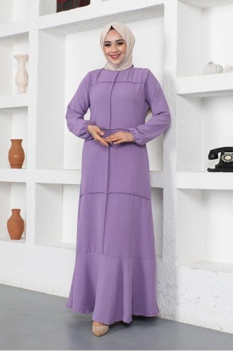 Dikiş Detaylı Model Elbise Lila