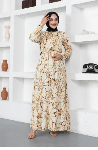 Beige Hijab Kleider 0291SGS.BEJ