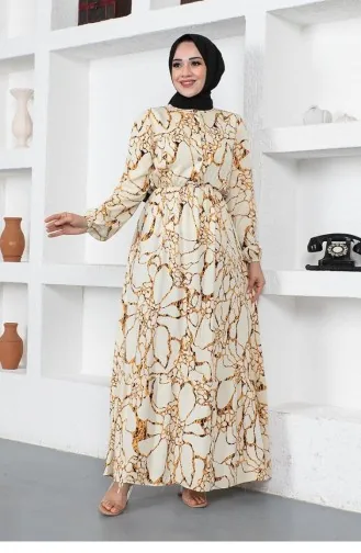 Beige Hijab Kleider 0291SGS.BEJ