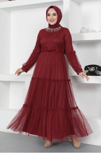 Claret Red Hijab Evening Dress 14322