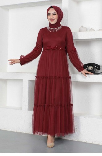 Claret Red Hijab Evening Dress 14322