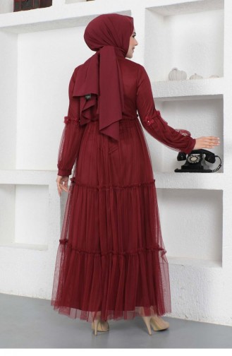 Weinrot Hijab-Abendkleider 14322