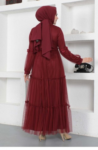 Claret Red Hijab Evening Dress 14322