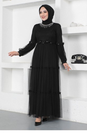 Black Hijab Evening Dress 14323