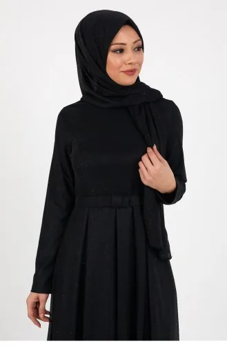 Simli Pileli Abiye Siyah 12240