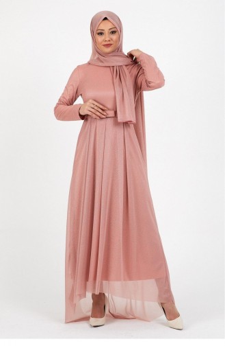 Powder Hijab Evening Dress 14327