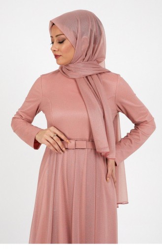 Powder Hijab Evening Dress 14327