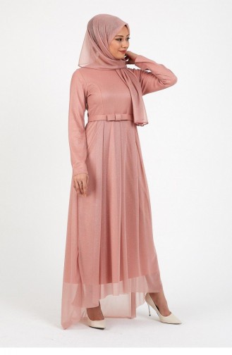 Powder Hijab Evening Dress 14327