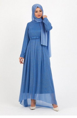 Baby Blue Hijab Evening Dress 14329