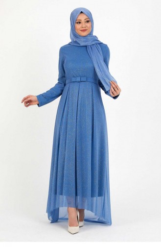 Baby Blue Hijab Evening Dress 14329