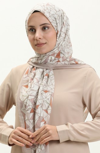 Desenli Eşarp KRK-08 Açık Vizon Taba