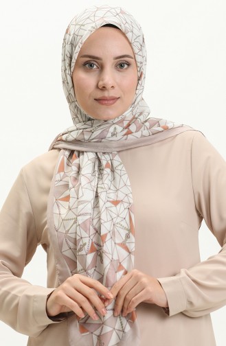 Desenli Eşarp KRK-08 Açık Vizon Taba