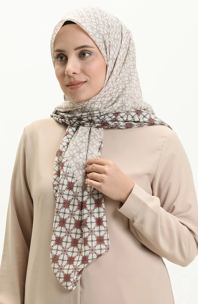 إيشارب منقوش  LCV-03 كريمي بني 03
