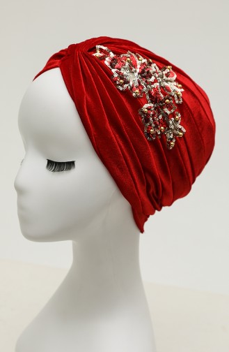 Bonnet Vera en Velours à Paillettes 0039-02 Rouge 0039-02