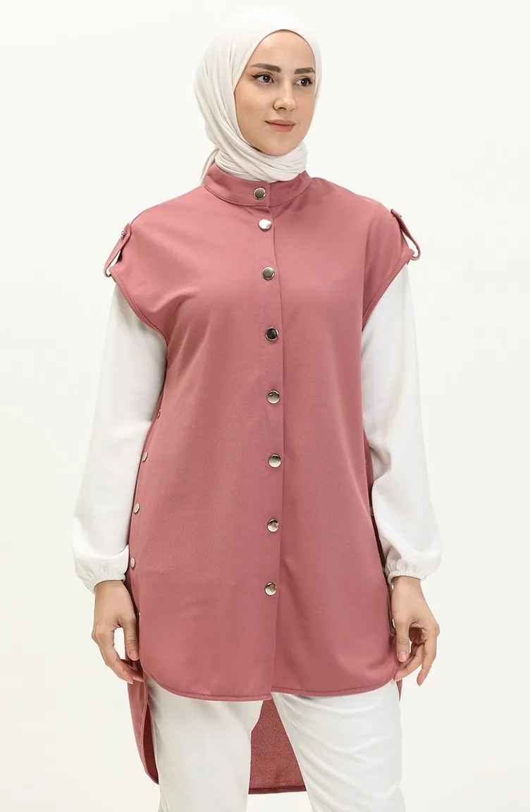 Knopfdetaillierte Tunika-Weste Doppelanzug 8074-01 Dusty Rose White 8074-01