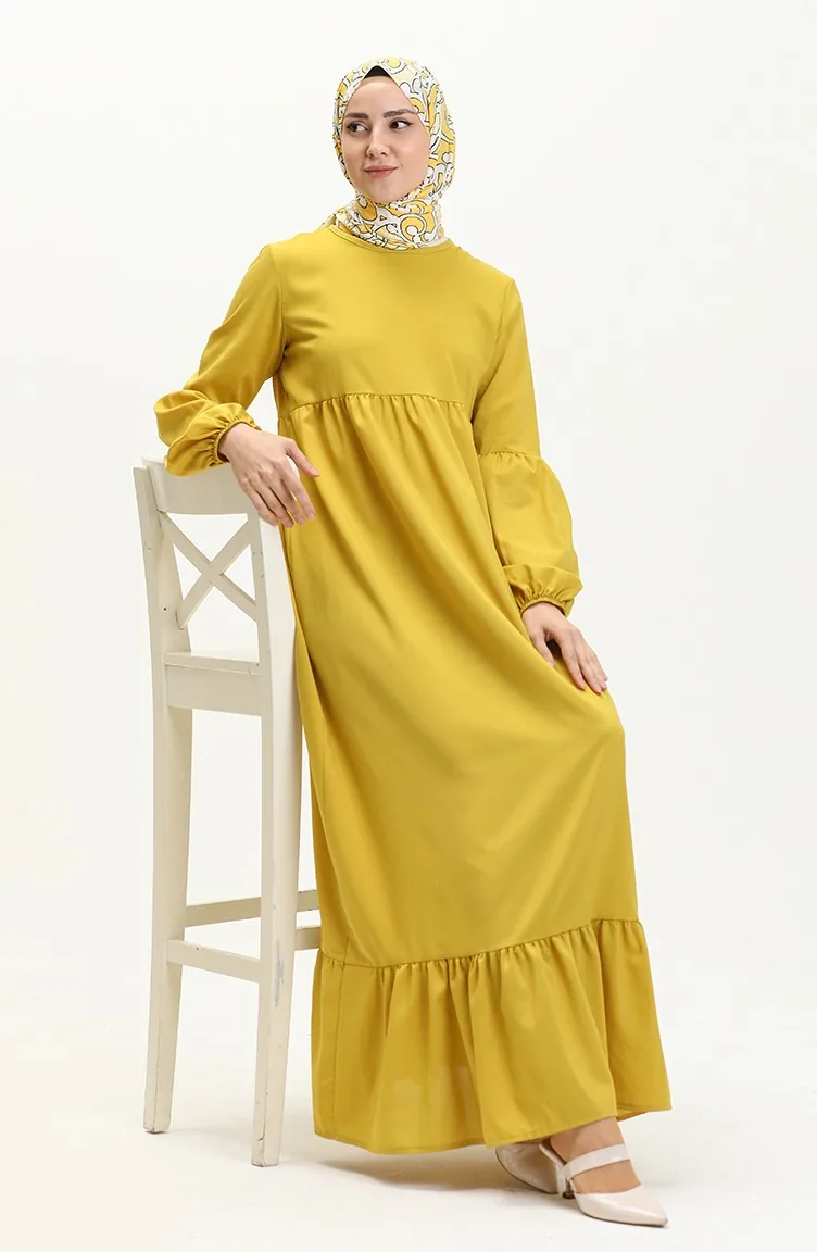 Gerafftes Kleid 1851-02 Senf 1851-02
