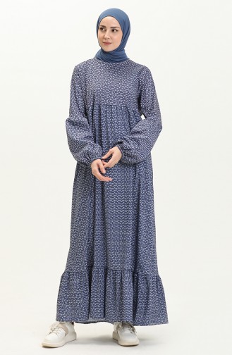 Shirred Dress 1854-01 Navy Blue white 1854-01