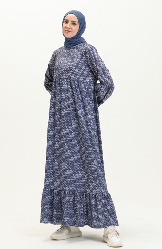 Shirred Dress 1854-01 Navy Blue white 1854-01