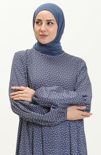 Büzgülü Elbise 1854-01 Lacivert Beyaz