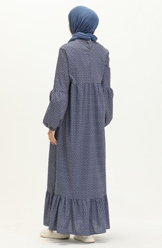 Shirred Dress 1854-01 Navy Blue white 1854-01