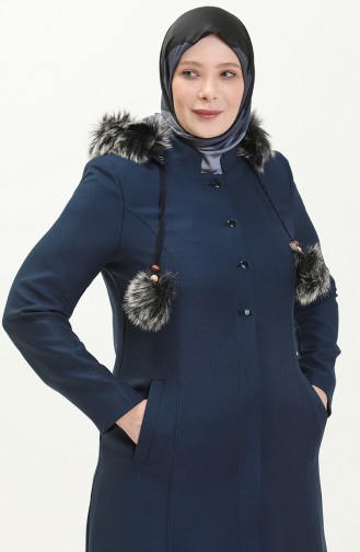 Plus Size Hooded Topcoat 0461-06 Navy Blue 0461-06
