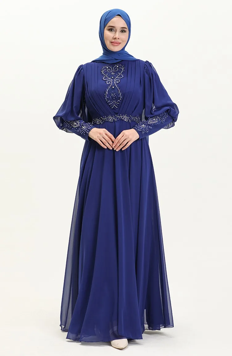 Plissee-Stein-Abendkleid 52847-01 Farbe Saxophon 52847-01