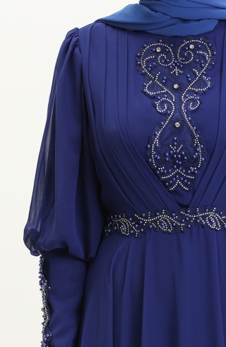 Robe de Soirée Plissée en Pierre 52847-01 Bleu Roi 52847-01