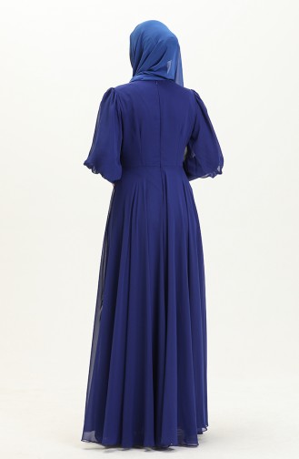 Robe de Soirée Plissée en Pierre 52847-01 Bleu Roi 52847-01